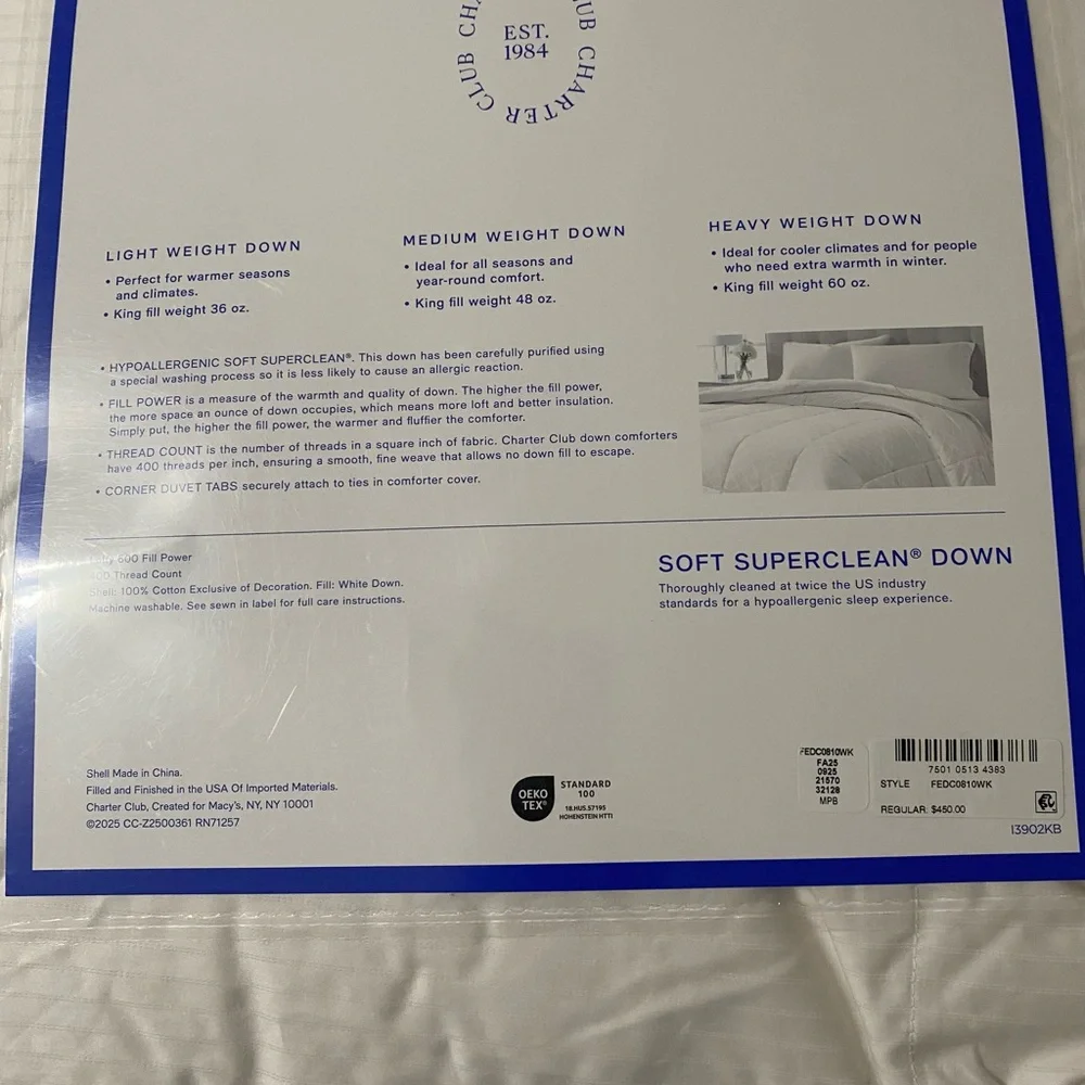 Charter Club White Down Lightweight Comforter, King